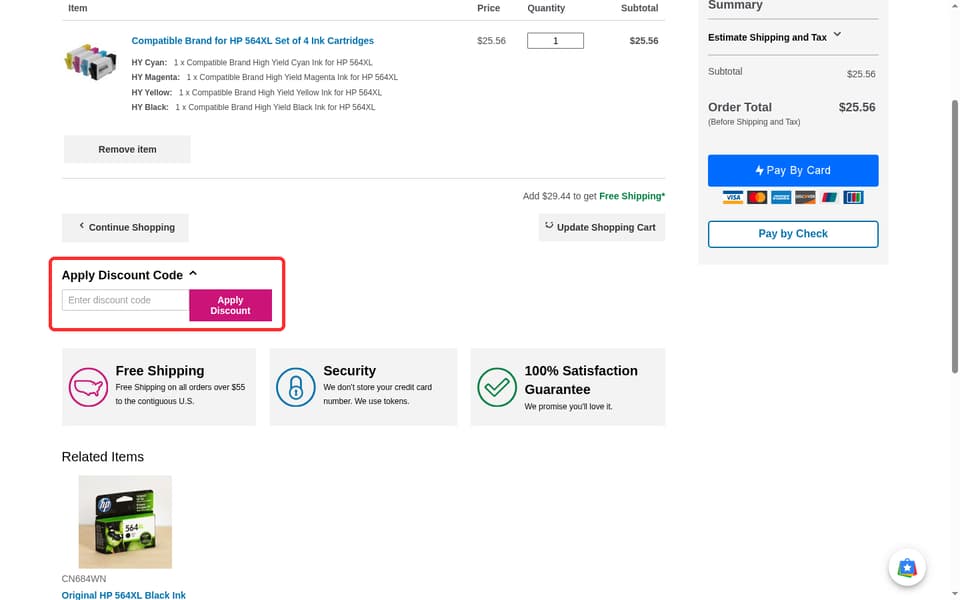 123Inkjets checkout page showing the Enter discount code field and Apply Discount button