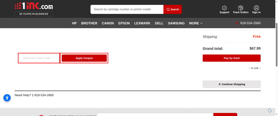 1ink checkout page showing the 