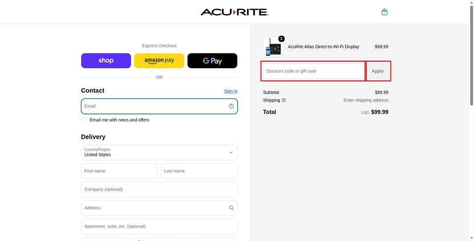 AcuRite checkout page showing the 