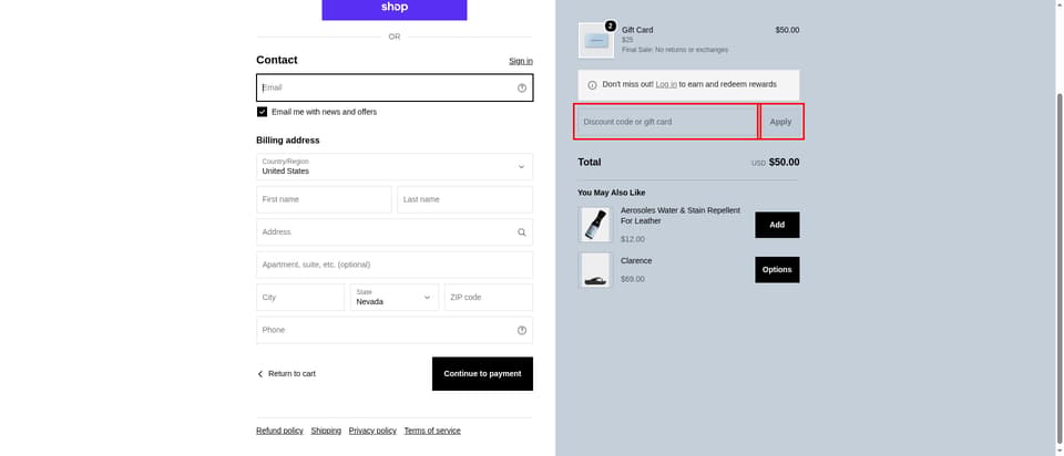 Aerosoles checkout page showing the 