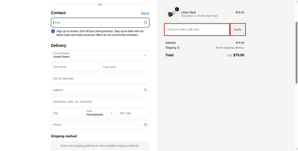 Airinum checkout page showing the 
