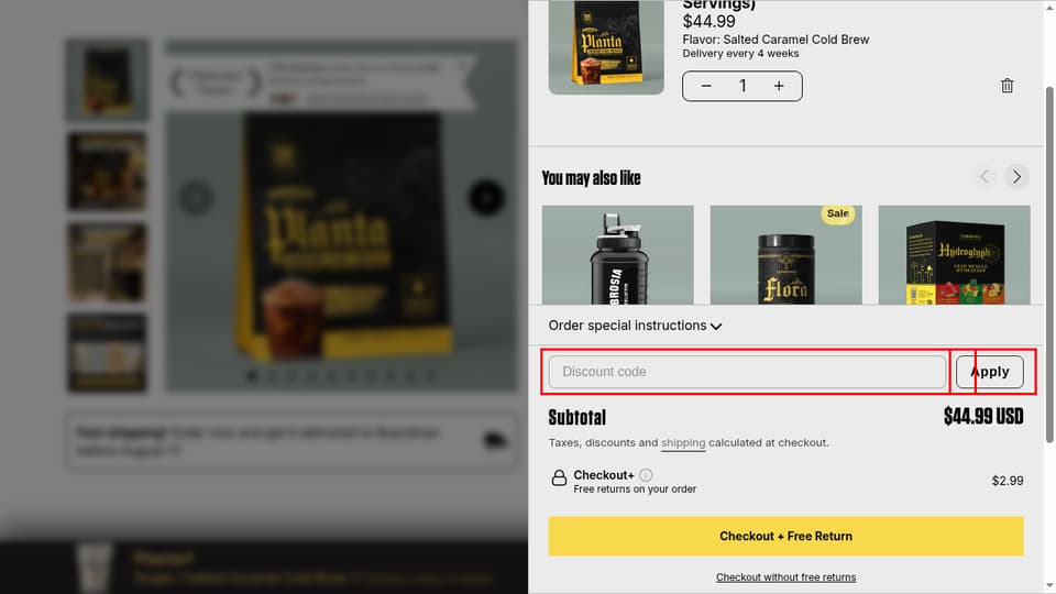 Ambrosia Collective checkout page showing the Discount code field and Apply button