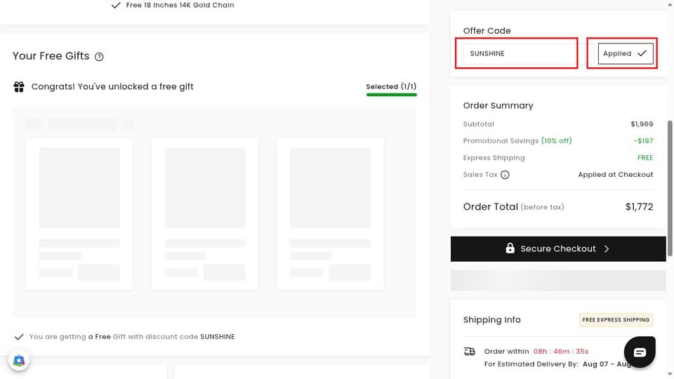 Angara checkout page showing the Enter coupon code field and Applied button