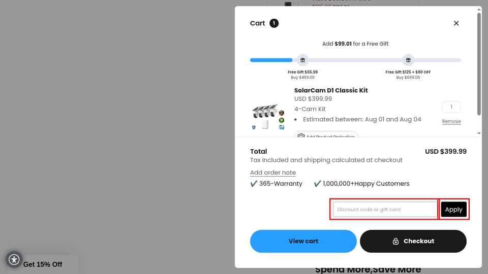 aosu checkout page showing the Discount code or gift card field and Apply button