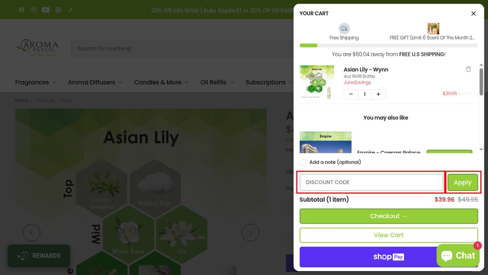 Aroma Retail checkout page showing the 