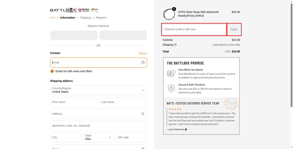 Battlbox checkout page showing the 