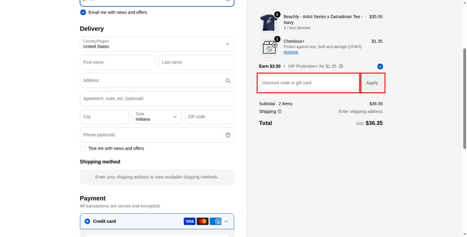 Beachly checkout page showing the 