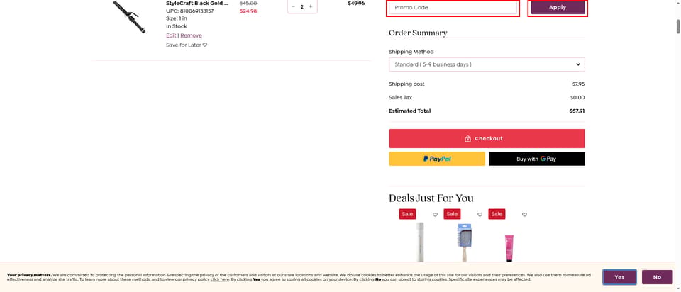 Beauty Brands checkout page showing the 
