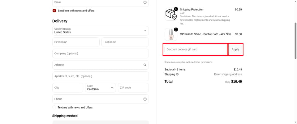 Beyond Polish checkout page showing the 