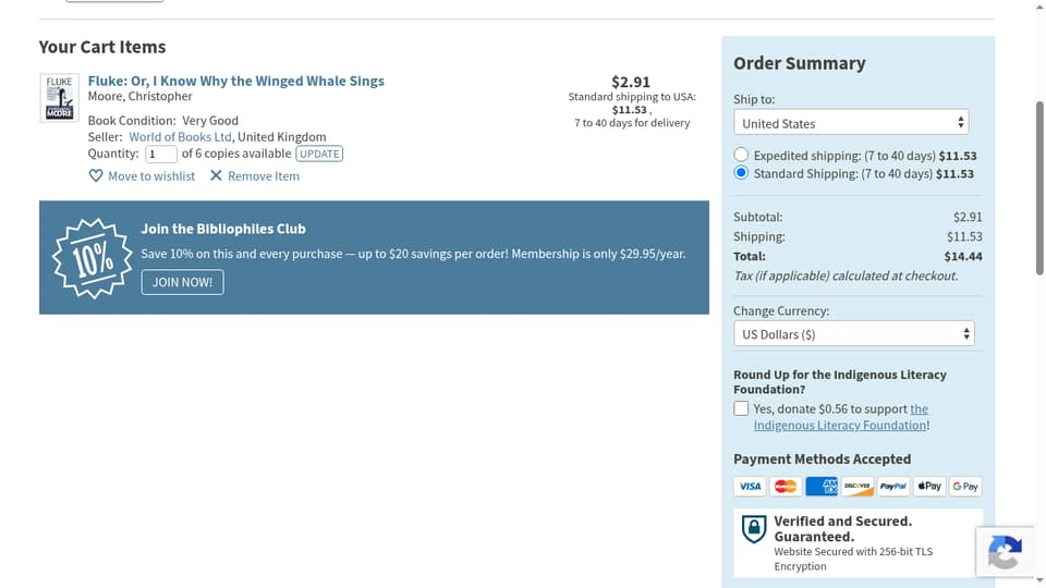 Biblio checkout page showing the Promo Code field and Apply button
