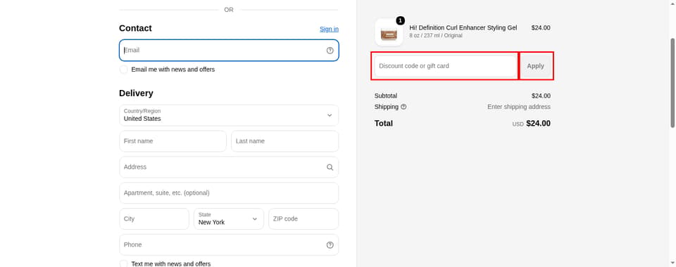 Curl Warehouse checkout page showing the 