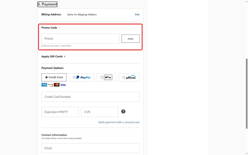 Dormify checkout page showing the Promo field and Apply button