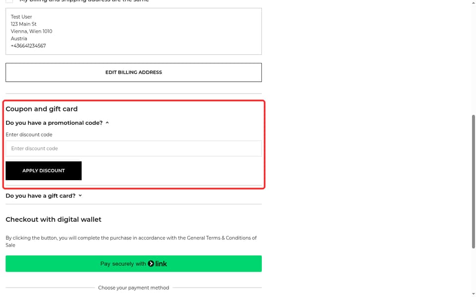 Dr. Vranjes Firenze checkout page showing the Enter discount code field and Apply Discount button
