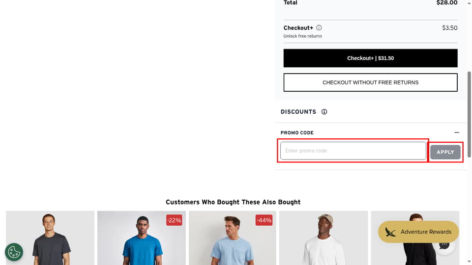 Eddie Bauer checkout page showing the Enter promo code field and Apply button