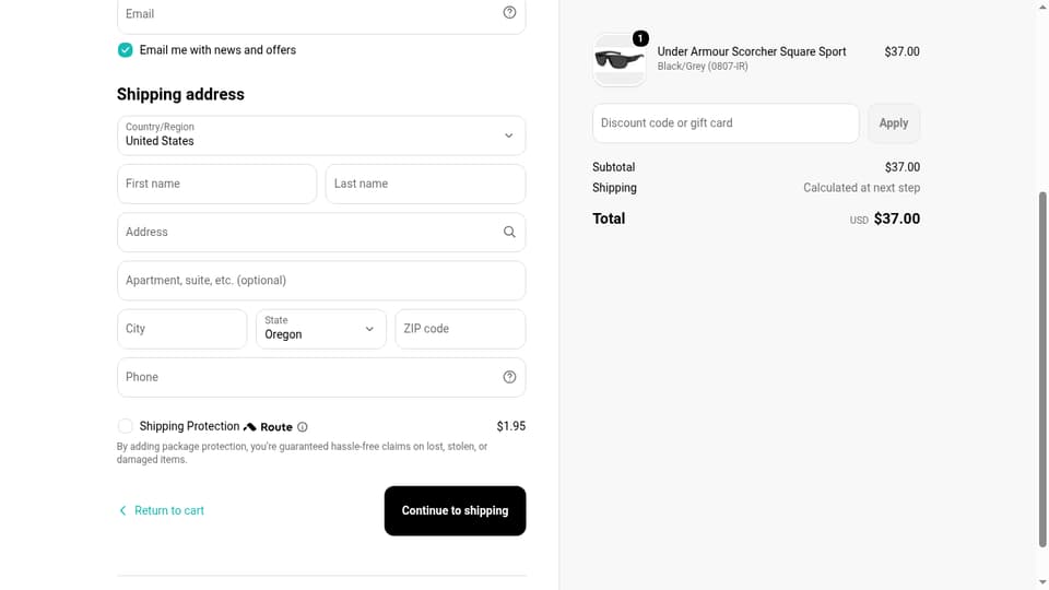 Eyedictive checkout page showing the Discount code or gift card field and Apply button