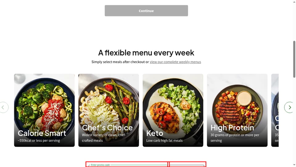 Factor checkout page showing the Enter promo code field and Apply button