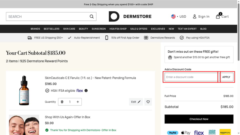 Grow Gorgeous checkout page showing the Enter a discount code field and APPLY button
