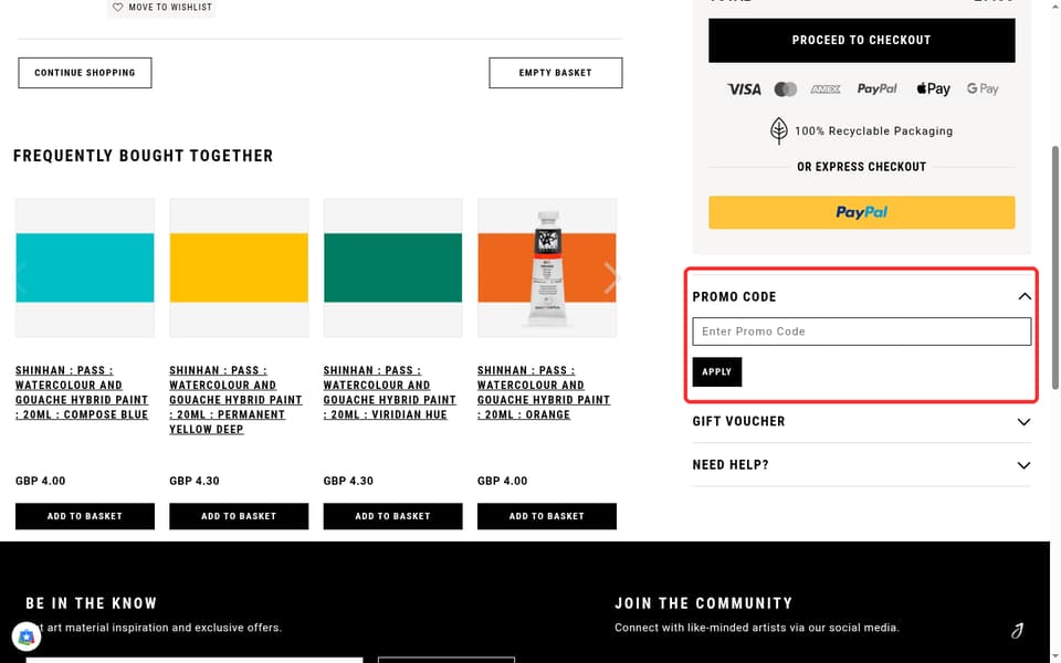 Jackson's Art checkout page showing the Enter Promo Code field and Apply button