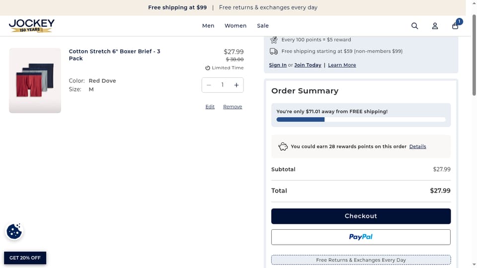 Jockey checkout page showing the Promo Code field and Apply button