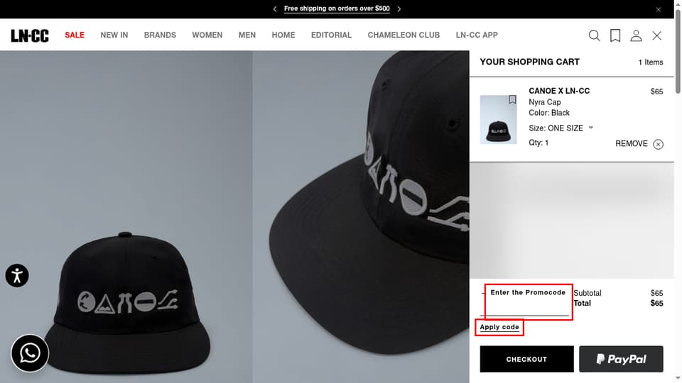 LN-CC checkout page showing the Enter the Promocode field and Apply code button