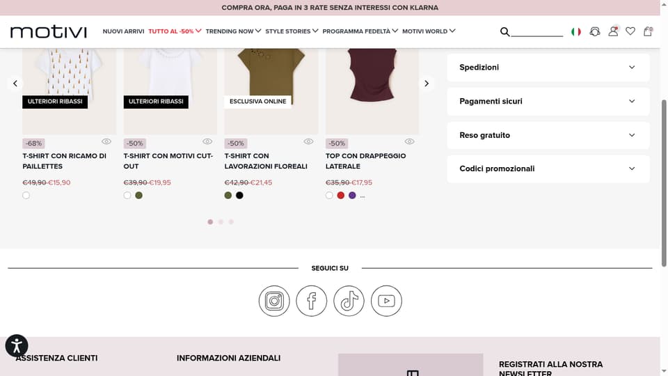 Motivi checkout page showing the Inserisci il codice field and Applica button