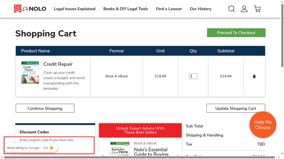 Nolo checkout page showing the Coupon Code field and Apply Coupon button
