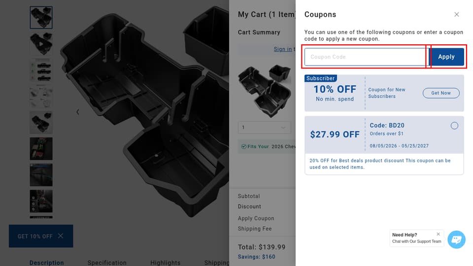 OEDRO checkout page showing the Coupon Code field and Apply button