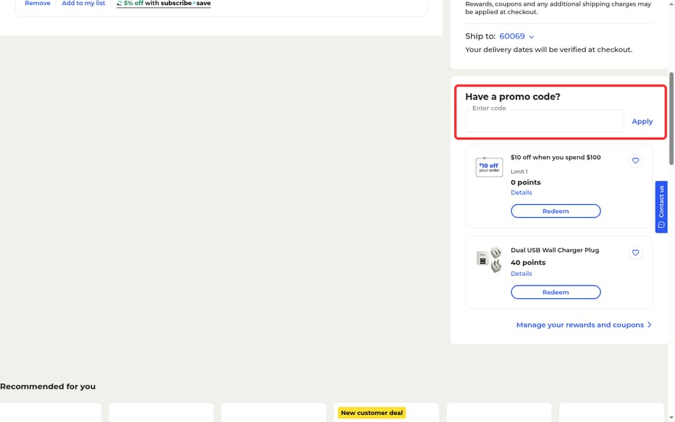 Quill checkout page showing the Enter code field and Apply button