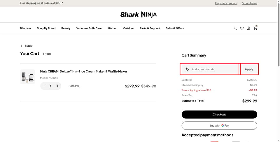Shark checkout page showing the 