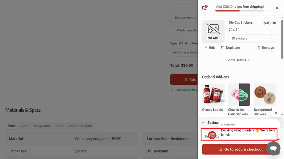 StickerGiant checkout page showing the Promo Code field and Apply button