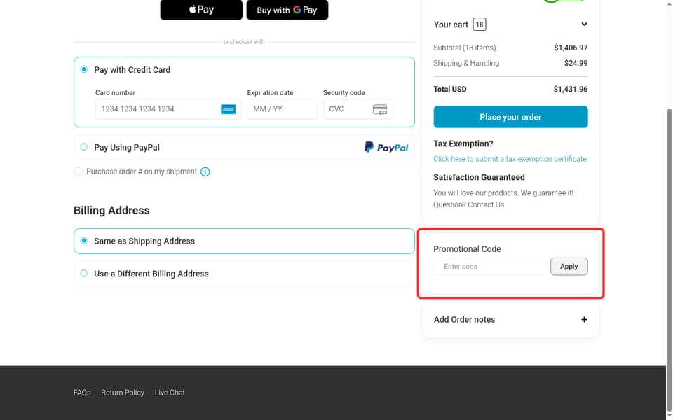 Sticker You checkout page showing the Enter code field and Apply button