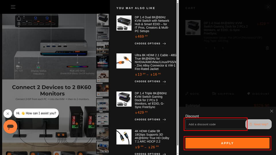 TESmart checkout page showing the Add a discount code field and Apply button
