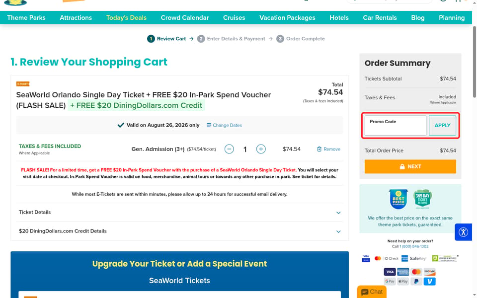 Undercover Tourist checkout page showing the Promo Code field and Apply button