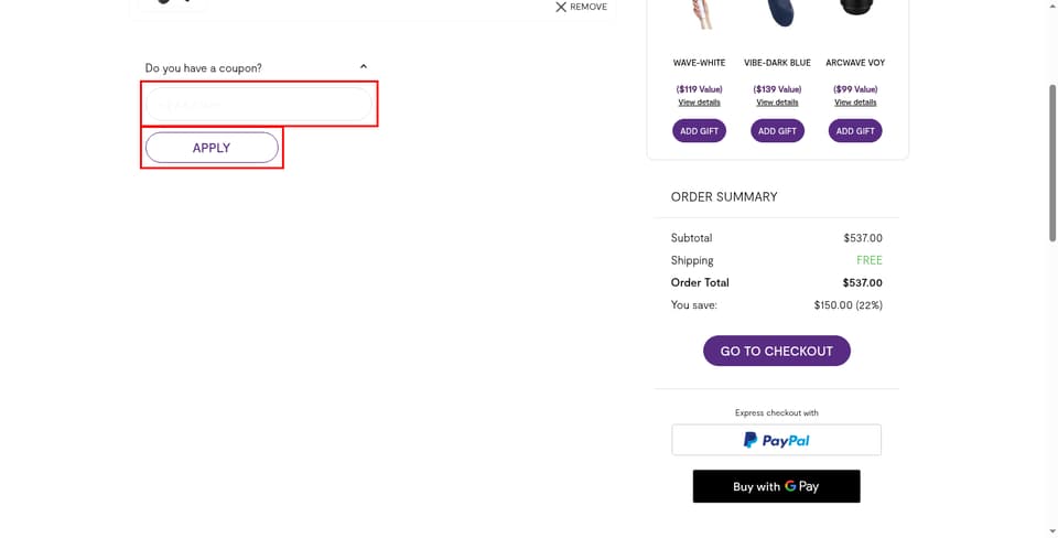 We-Vibe checkout page showing the 