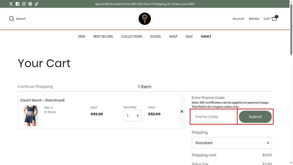 Yoga Democracy checkout page showing the Promo Code field and Submit button