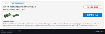 Screenshot of Acme Tools's website on Oct 20, 2026 showing the "Save 10% on Select Greenlee Levels" offer