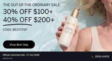 Screenshot of AHAVA's website on Oct 21, 2026 showing the "Save 30% on $100+ Orders or 40% on $200+" offer