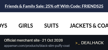 Screenshot of Appaman's website on Oct 21, 2026 showing the "Save 25% on Eligible Appaman Orders" offer