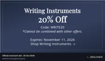 Screenshot of Ashford's website on Oct 20, 2026 showing the "Get 20% Off Writing Instruments" offer