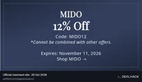 Screenshot of Ashford's website on Oct 20, 2026 showing the "Get 12% Off MIDO Watches" offer