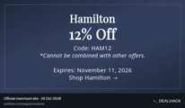 Screenshot of Ashford's website on Oct 20, 2026 showing the "Get 12% Off Hamilton Watches" offer