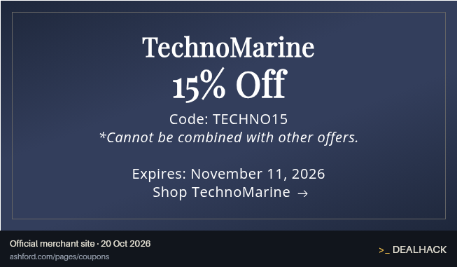 Screenshot of Ashford's website on Oct 20, 2026 showing the "Save 15% on TechnoMarine Watches" offer