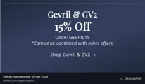 Screenshot of Ashford's website on Oct 20, 2026 showing the "Save 15% on Gevril & GV2 Watches" offer