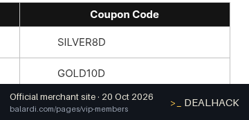 Screenshot of Balardi's website on Oct 20, 2026 showing the "Get 8% Off VIP Silver Orders" offer