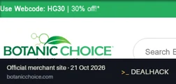 Screenshot of Botanic Choice's website on Oct 21, 2026 showing the "Save 30% on Botanic Choice & Botanic Spa Products" offer
