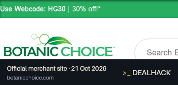 Screenshot of Botanic Choice's website on Oct 21, 2026 showing the "Save 30% on Botanic Choice & Botanic Spa Products" offer