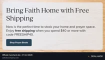 Screenshot of The Catholic Company's website on Oct 21, 2026 showing the "Get Free Shipping on Orders of $40+" offer