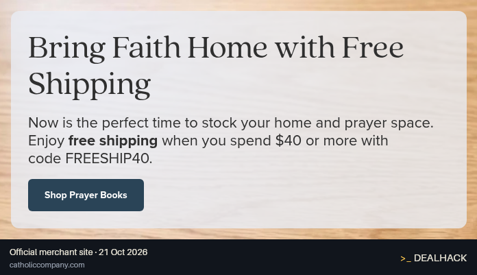 Screenshot of The Catholic Company's website on Oct 21, 2026 showing the "Get Free Shipping on Orders of $40+" offer