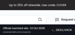 Screenshot of Covers & All's website on Oct 22, 2026 showing the "Save Up to 25% on Covers & All Sitewide" offer
