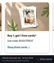 Screenshot of CVS Pharmacy's website on Oct 20, 2026 showing the "Buy 1, Get 1 Free on Select Photo Products" offer